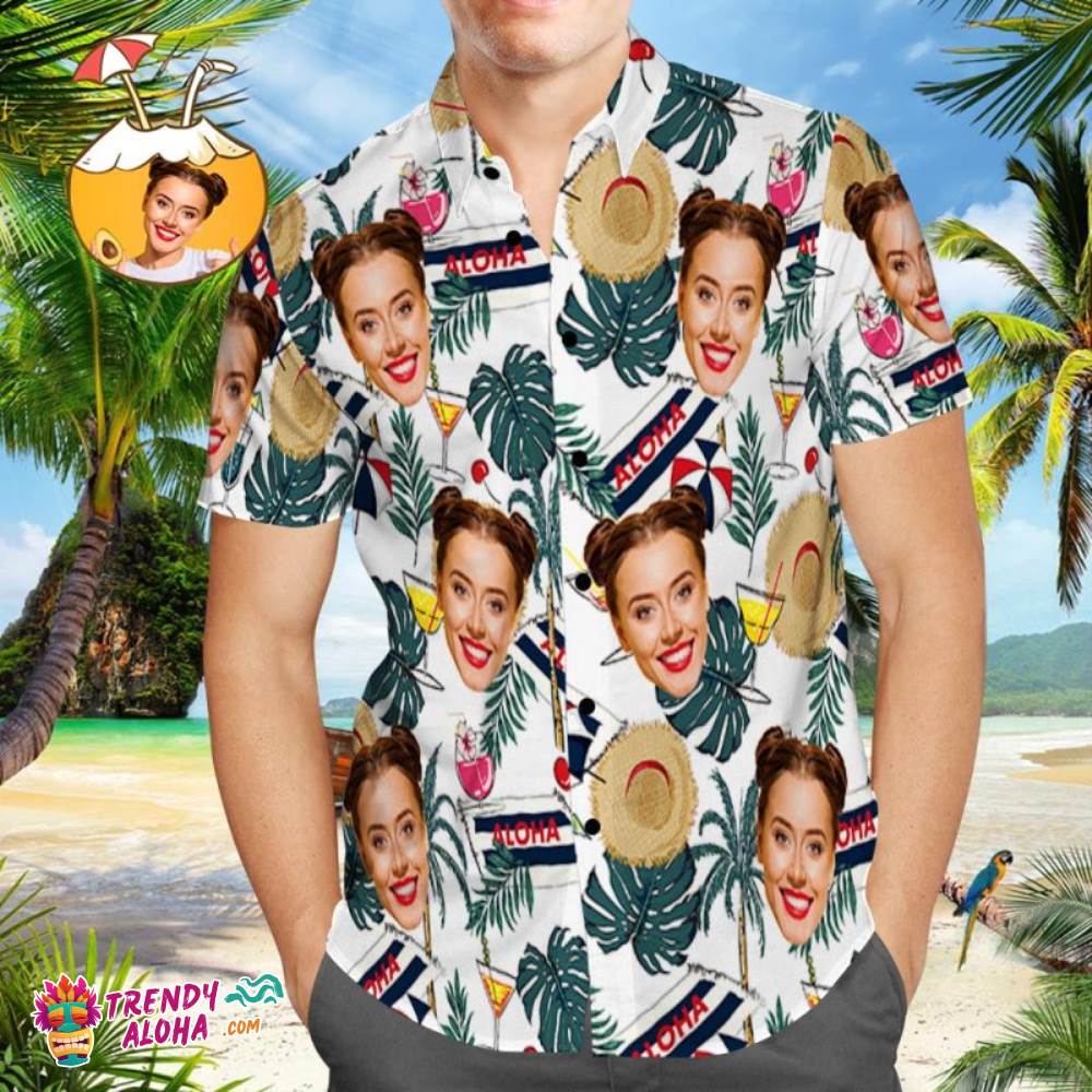 Vintage Aloha Trendy Aloha Hawaiian Shirt With Funny Sun Hats, Custom Photo Regular Fit Short Sleeve Shirts