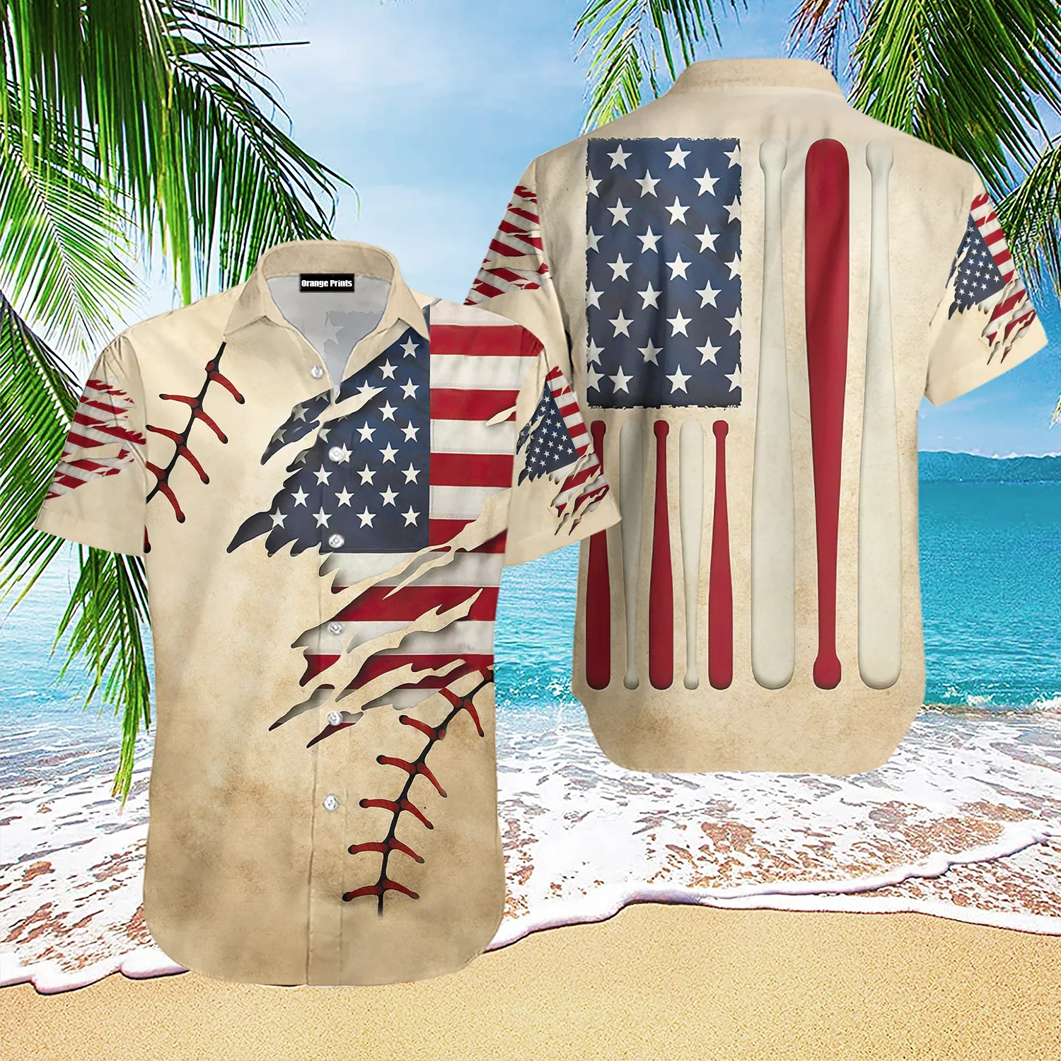 Vintage American Baseball Bat Flag Hawaiian Shirt For