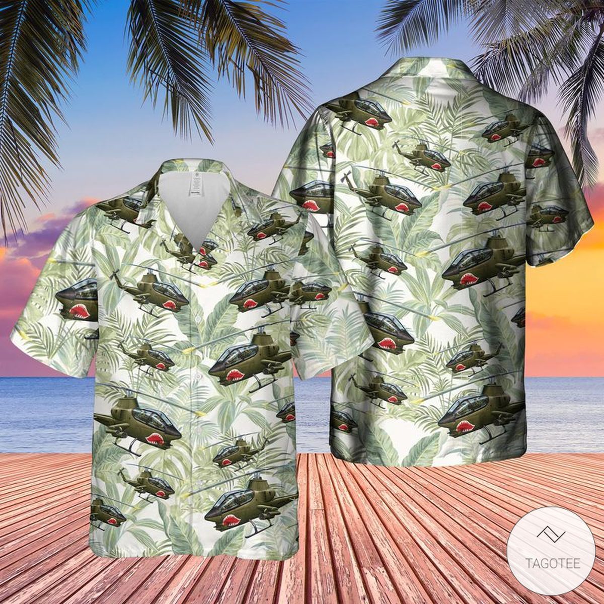 Vintage Bell Cobra from the Vietnam Era on a Hawaiian Shirt