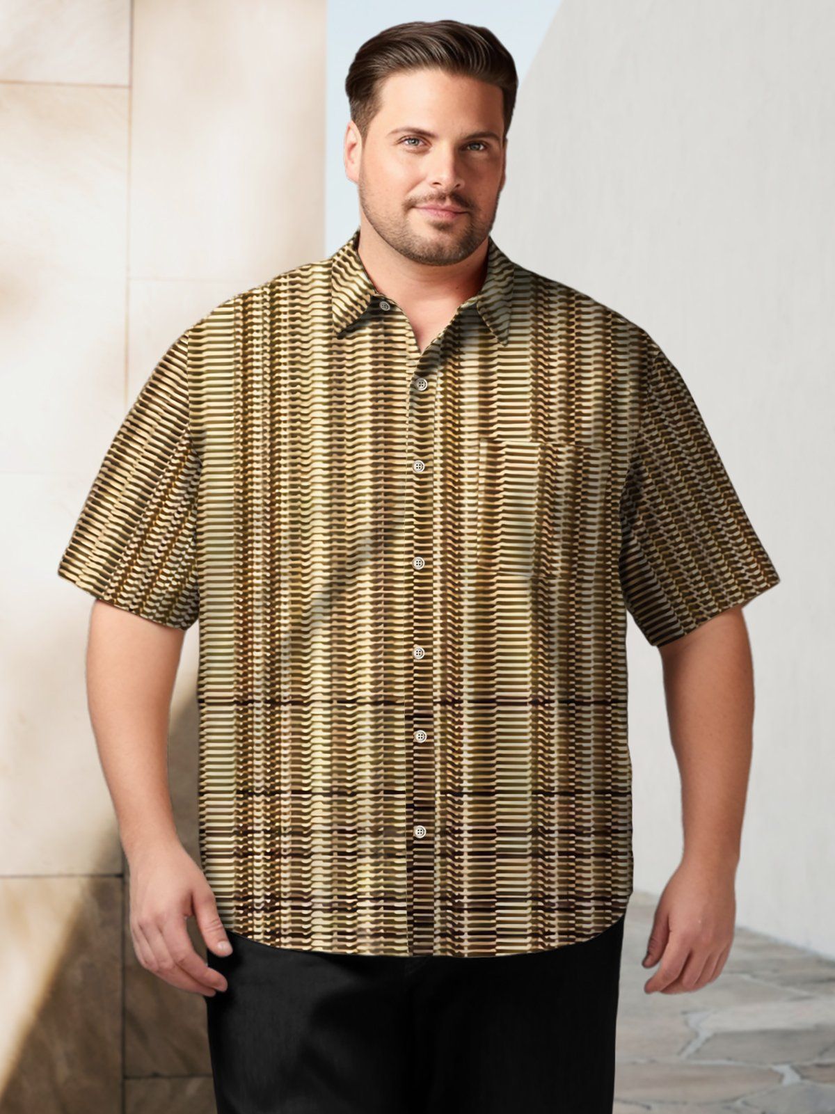Vintage Big & Tall Geometry Hawaiian Shirt Geometric Stripes Hawaiian Shirt