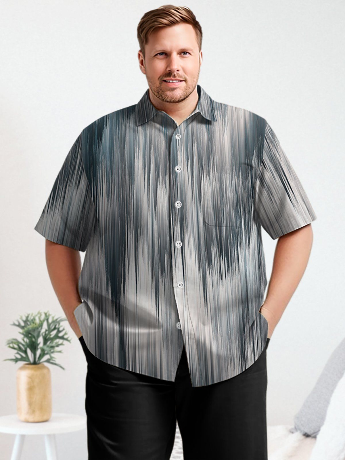 Vintage Big & Tall Waterfall Texture Hawaiian Shirt