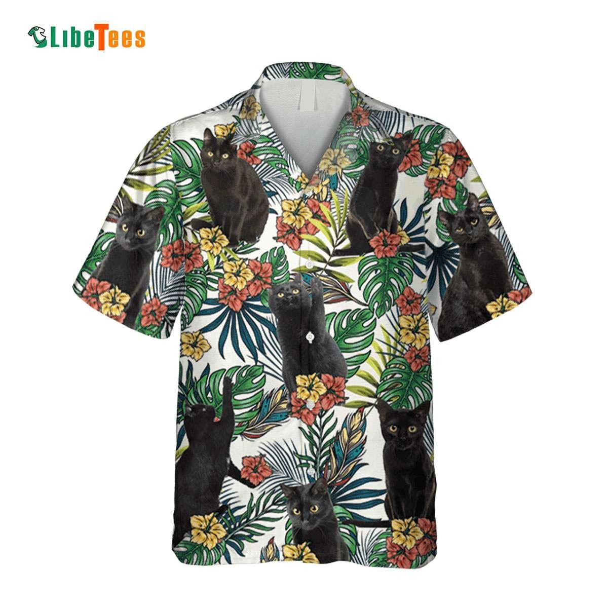 Vintage Black Cat Beach Relax Shirt, Cat Trendy Hawaiian Shirt Perfect Gifts For Your Loved Ones