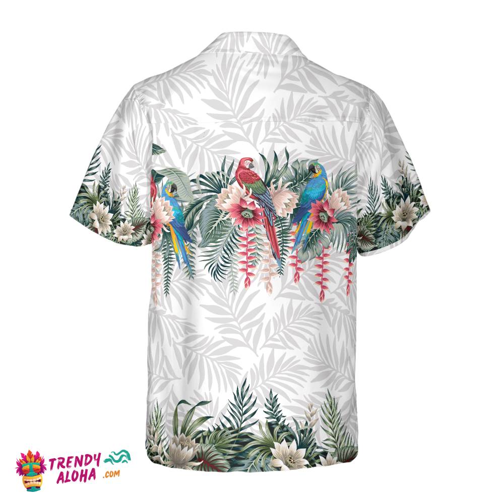 Vintage Botanical Lotus And Macaw Parrot Hawaiian Shirt