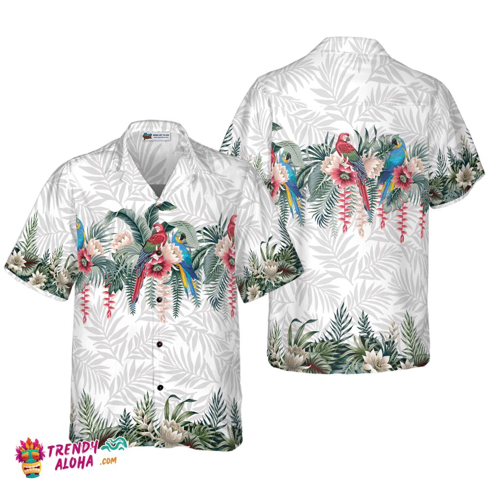 Vintage Botanical Lotus And Macaw Parrot Hawaiian Shirt