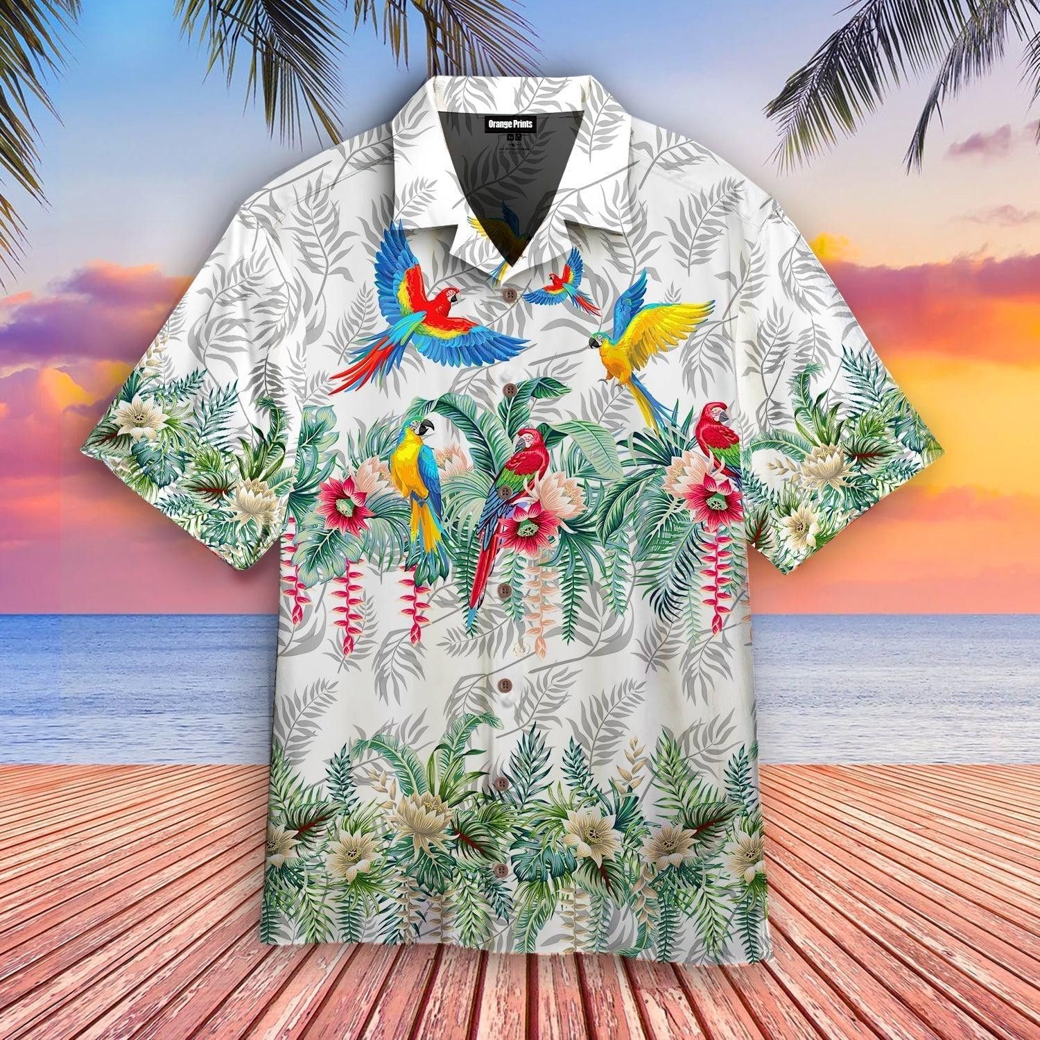 Vintage Botanical Lotus And Macaw Parrot Hawaiian Shirt For