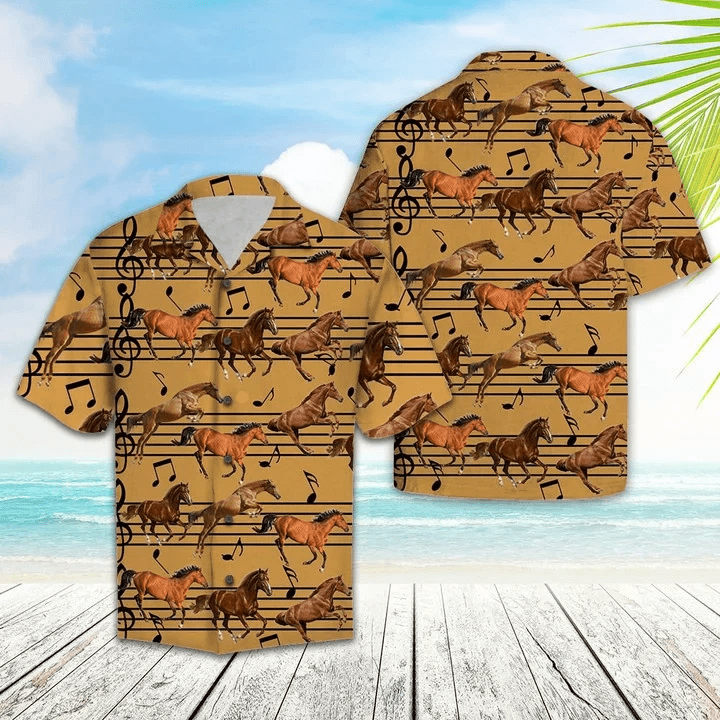 Vintage Brown Horse Love Music Notes Pattern Trendy Hawaiian Shirt Vintage Brown Horse Love Music Notes Pattern Trendy Hawaiian Shirt