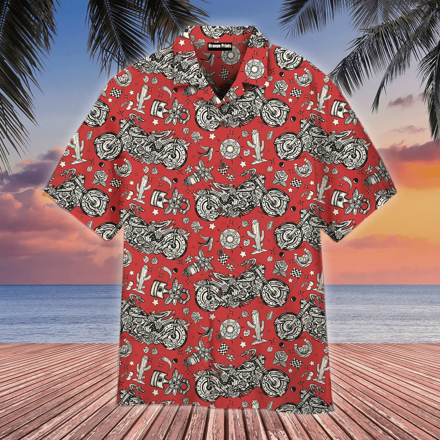 Vintage Burning Chopper Motorcycle Trendy Hawaiian Shirt