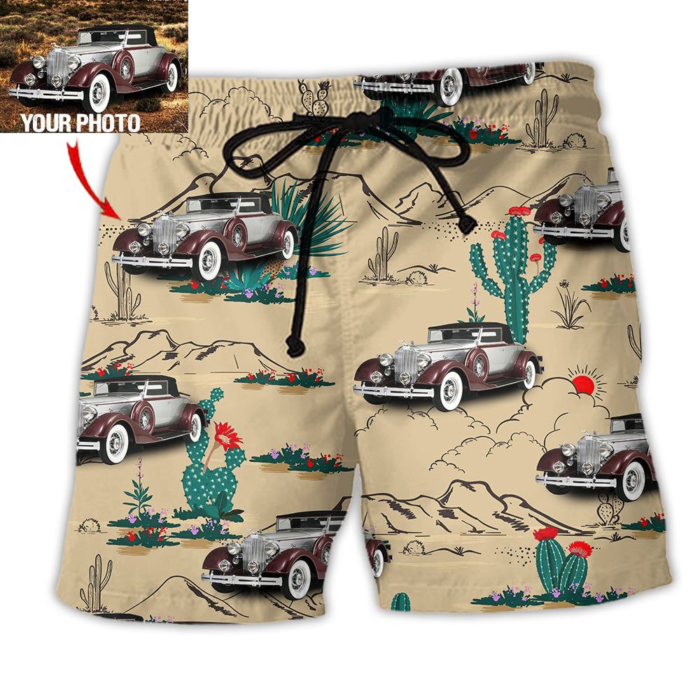 Vintage Car On The Desert Basic Style Custom Photo Trendy Aloha Hawaiian Beach Shorts Vintage Car On The Desert Basic Style Custom Photo Trendy Aloha Hawaiian Beach Shorts