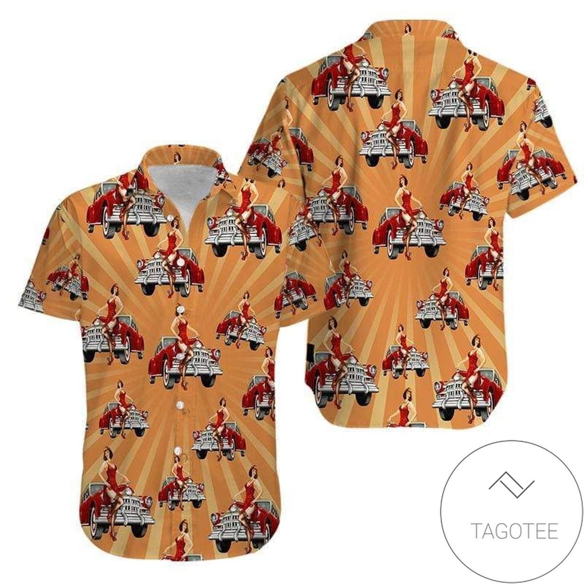 Vintage Cars & Evening Out Imagery On A Unique Hawaiian Shirt