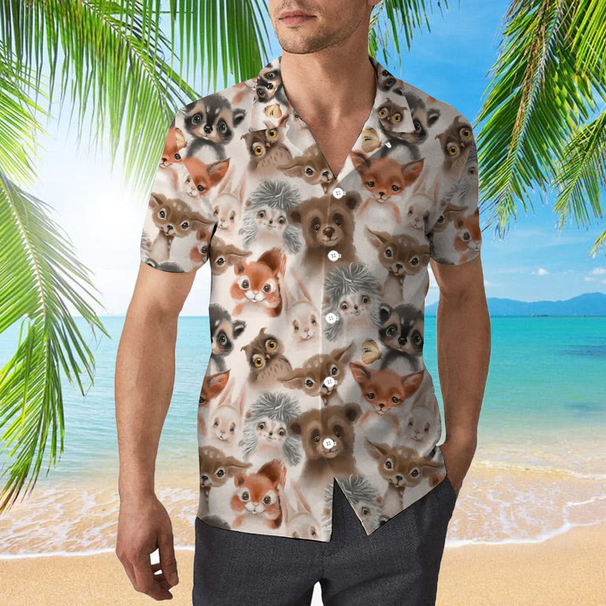 Vintage Colorwater Animals In Forest Trendy Hawaiian Shirt For Aloha Shirt