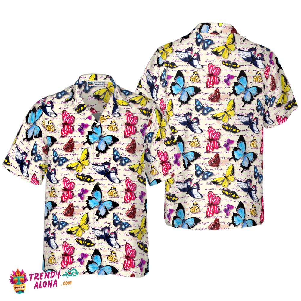 Vintage Exotic Butterflies Hawaiian Shirt Vintage Exotic Butterflies Hawaiian Shirt
