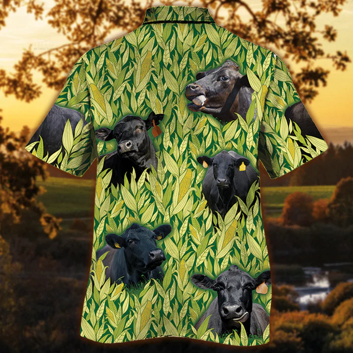 Vintage Farm Trendy Hawaiian Shirts For Men – Black Angus Trendy Hawaiian Shirt, Animals Button Down Mens Trendy Hawaiian Shirts