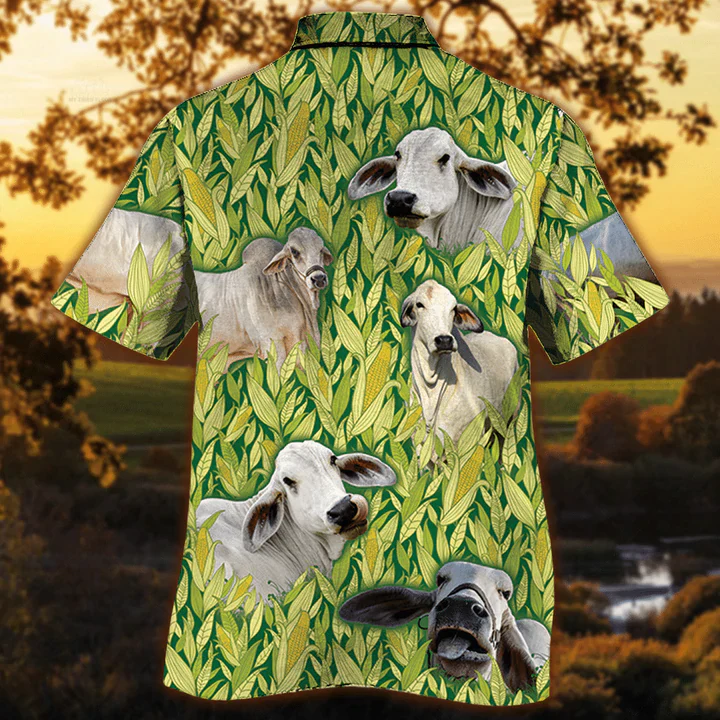 Vintage Farm Trendy Hawaiian Shirts For Men – Brahman Trendy Hawaiian Shirt, Animals Button Down Mens Trendy Hawaiian Shirts