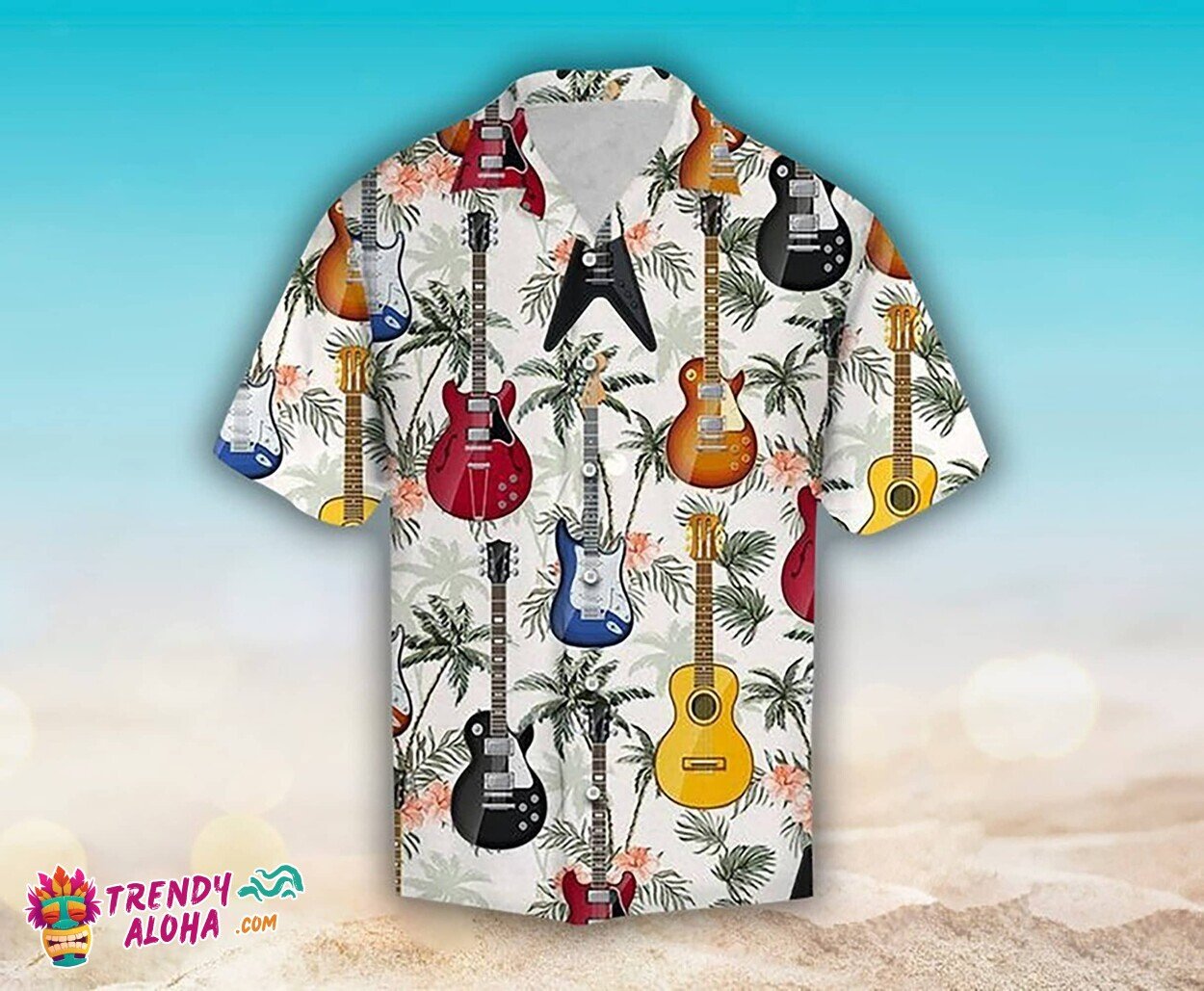 Vintage Guitar Tropical 3D Aloha Hawaiian Shirt for Summer Beach