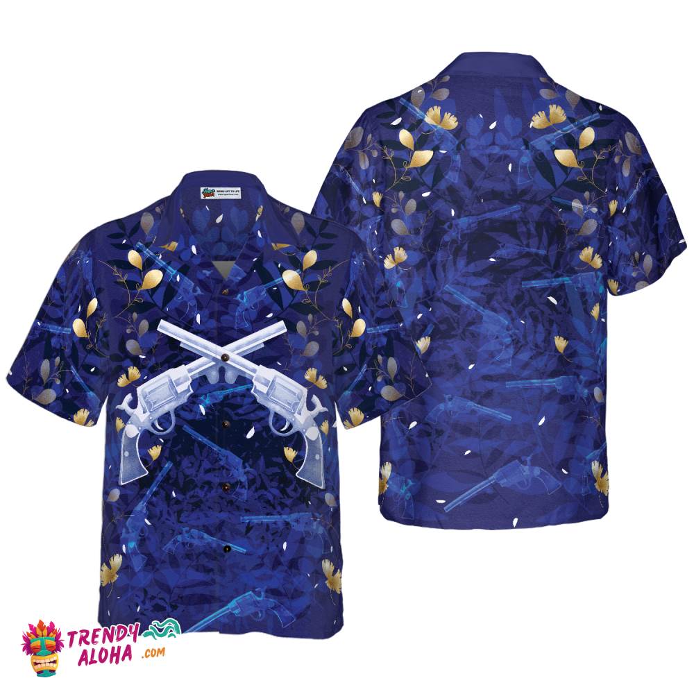 Vintage Gun Blue Hawaiian Shirt For Men Vintage Gun Blue Hawaiian Shirt For Men
