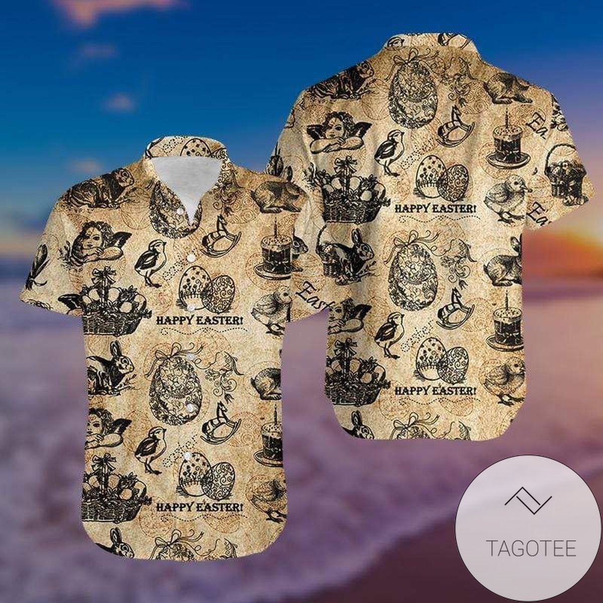 Vintage Happy Easter Design Unisex Hawaiian Shirt Elegance Tropical