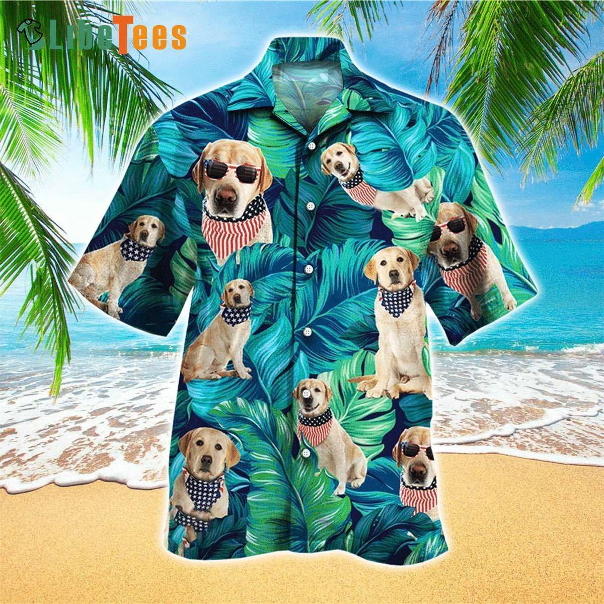 Vintage Hawaiian Shirt Highlighting Playful Retriever