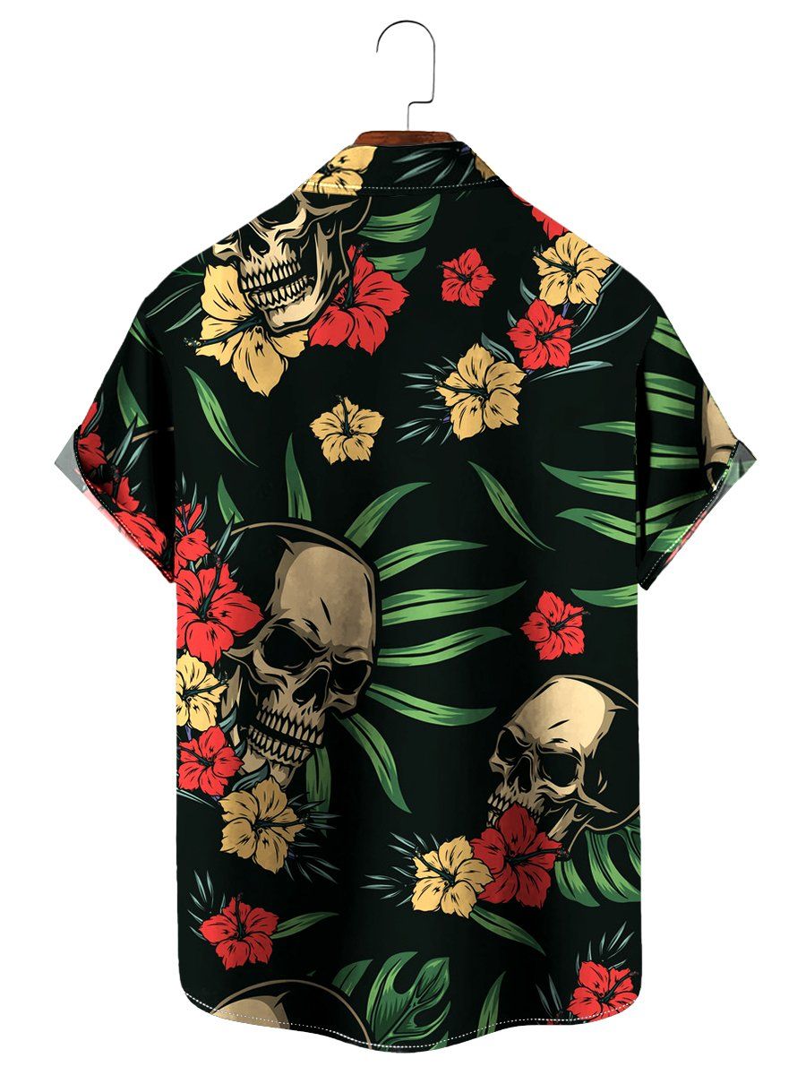 Vintage Hawaiian Shirts Tropical Skull Print Easy Care Aloha Shirts
