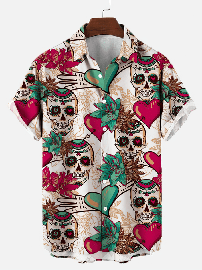 Vintage Horror Skull Rock Print Summer Men’s Shirt