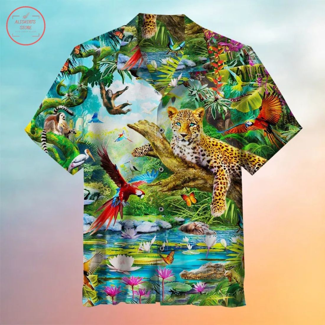 Vintage Inspired Zoo Painting Art StylisHawaiian Shirt