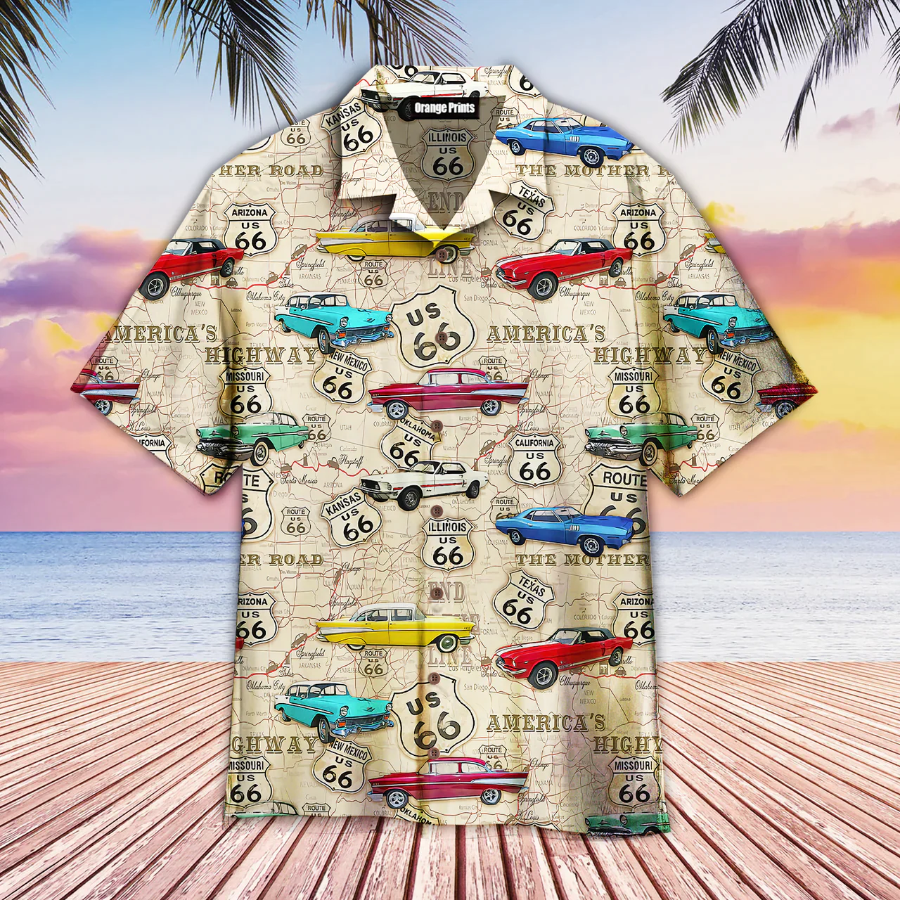 Vintage Muscle Car On Route 66 Aloha Trendy Hawaiian Shirts For Men & For Women Vintage Muscle Car On Route 66 Aloha Trendy Hawaiian Shirts For Men & For Women