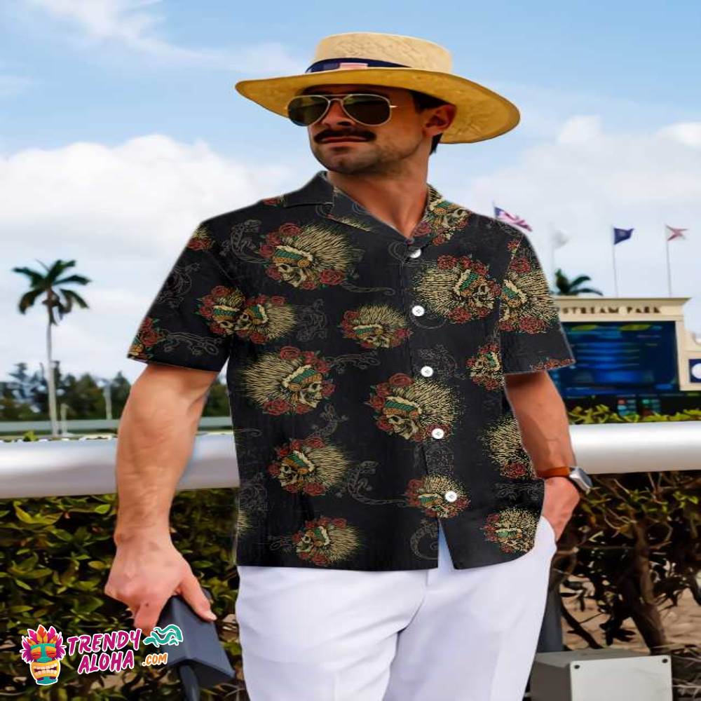 Vintage Native American Skull With Lizard Hawaiian Shirt, Wild West American Indian Shirt