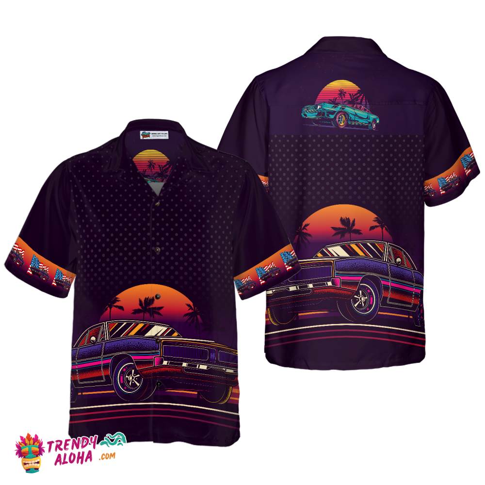 Vintage Neon Muscle Car Hawaiian Shirt