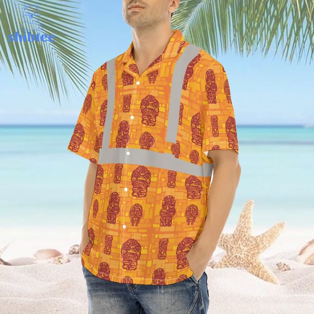 Vintage Orange Tiki High Visibility Hawaiian Shirt Vintage Orange Tiki High Visibility Hawaiian Shirt