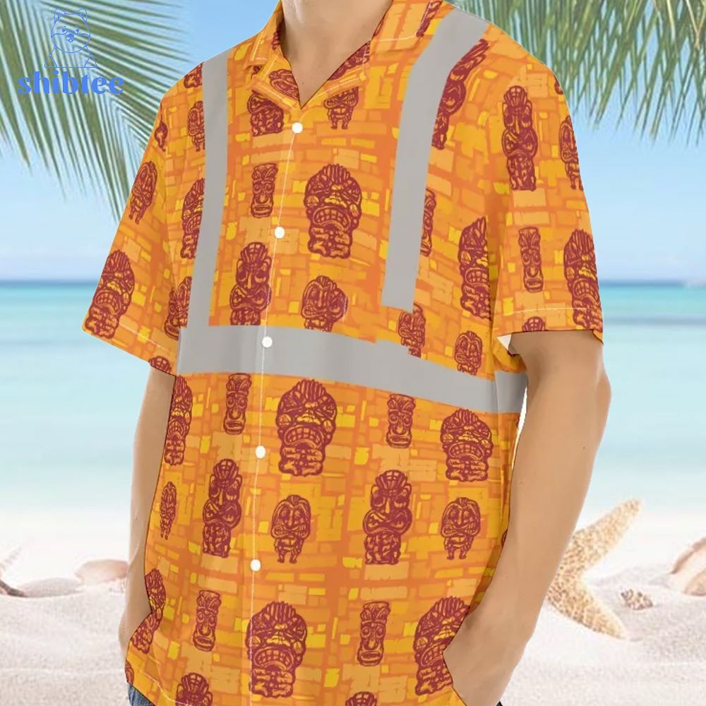 Vintage Orange Tiki High Visibility Hawaiian Shirt