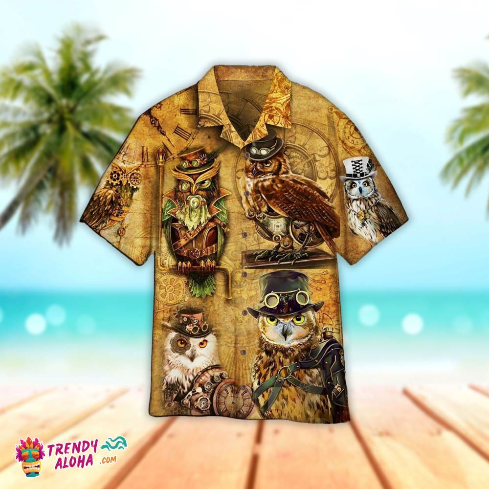 Vintage Owl Hawaiian Aloha Beach Shirt