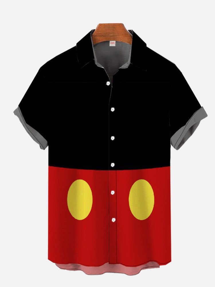 Vintage Red And Black Stitching Cartoon Image Costume Short Sleeve Aloha Hawaiian Shirt