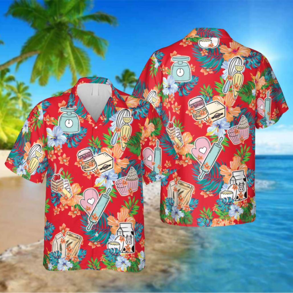 Vintage Red Baker Hawaii Shirt, Cake Tropical Shirt