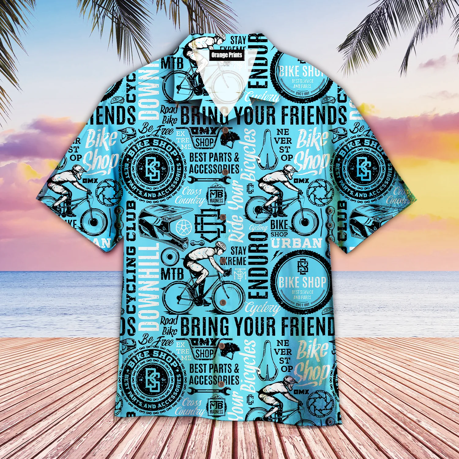 Vintage Retro Blue Bicycle Trendy Hawaiian Shirt