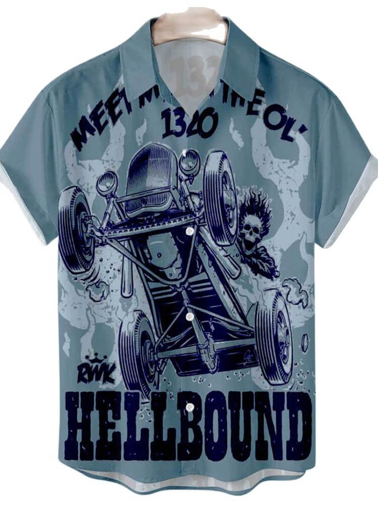 Vintage Skull Car Print Men’s Short Sleeve Shirt