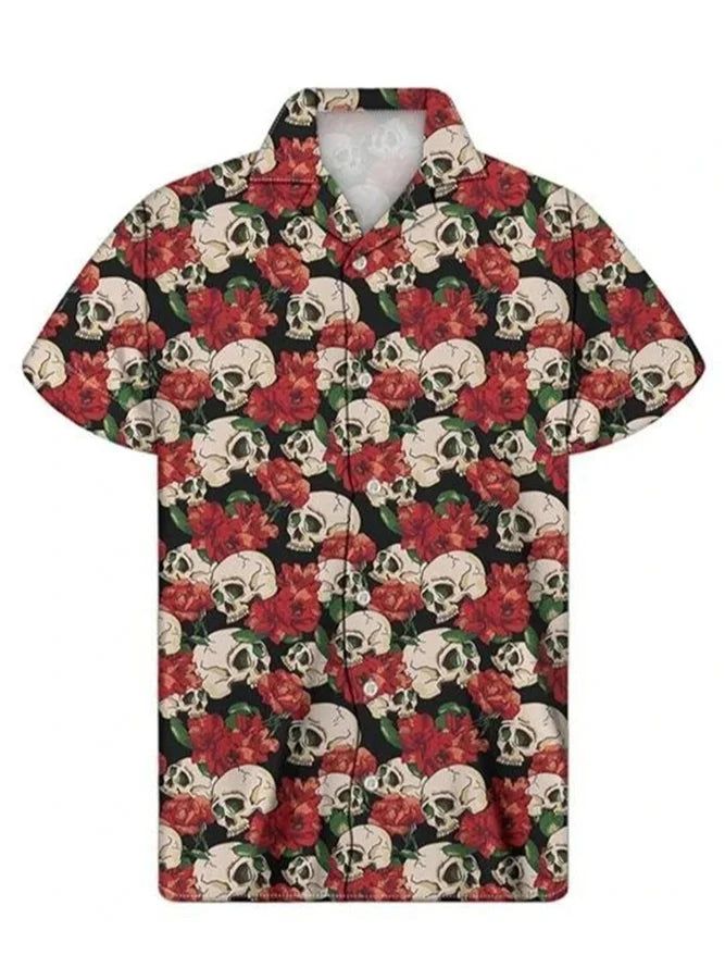 Vintage Skull Casual Turn-Down Collar Hawaiian Shirt
