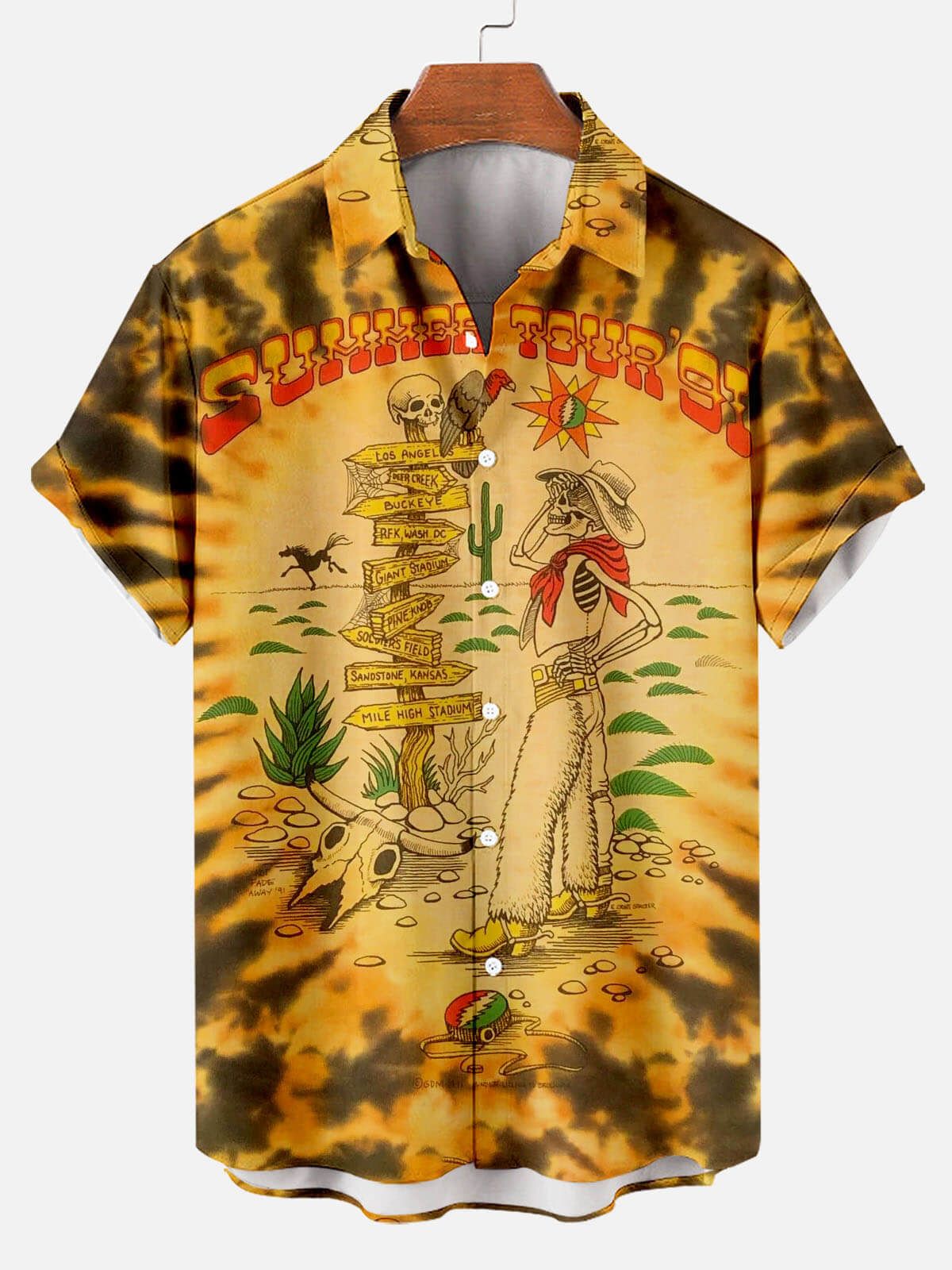 Vintage Skull Denim Desert Print Summer Short Sleeve Shirt Vintage Skull Denim Desert Print Summer Short Sleeve Shirt