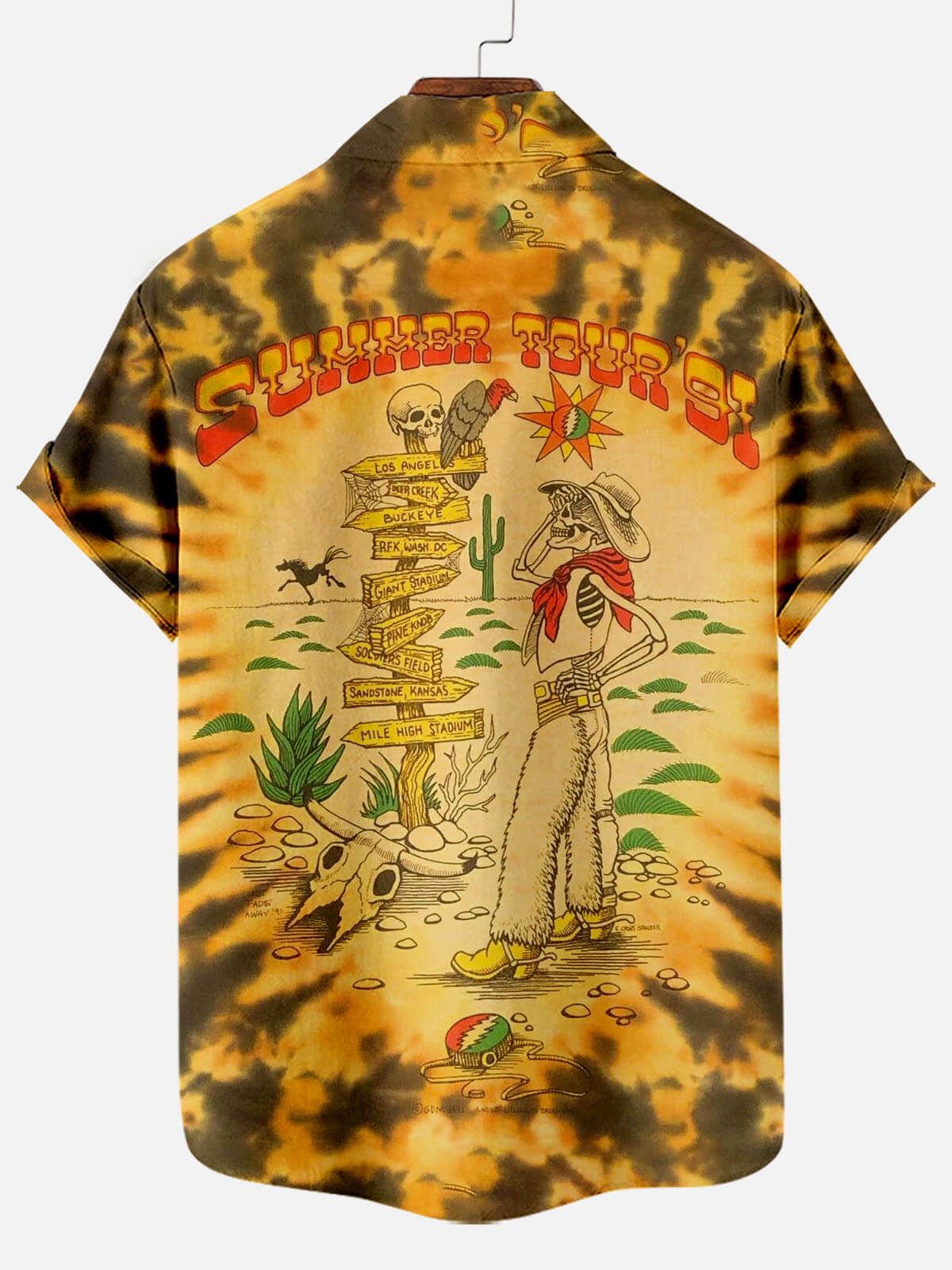 Vintage Skull Denim Desert Print Summer Short Sleeve Shirt