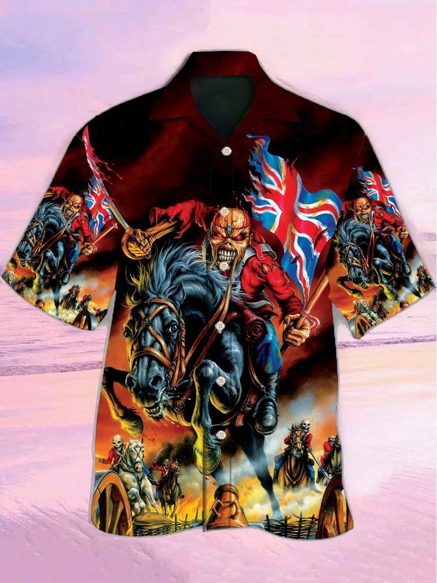 Vintage Skull Flag Print Short Sleeve Hawaiian Shirt Vintage Skull Flag Print Short Sleeve Hawaiian Shirt