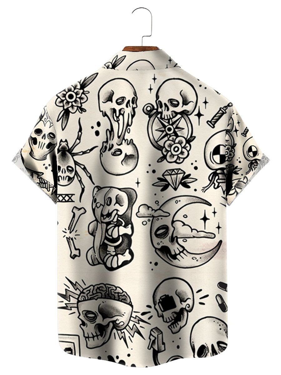 Vintage Skull Print Short Sleeve Hawaiian Shirt