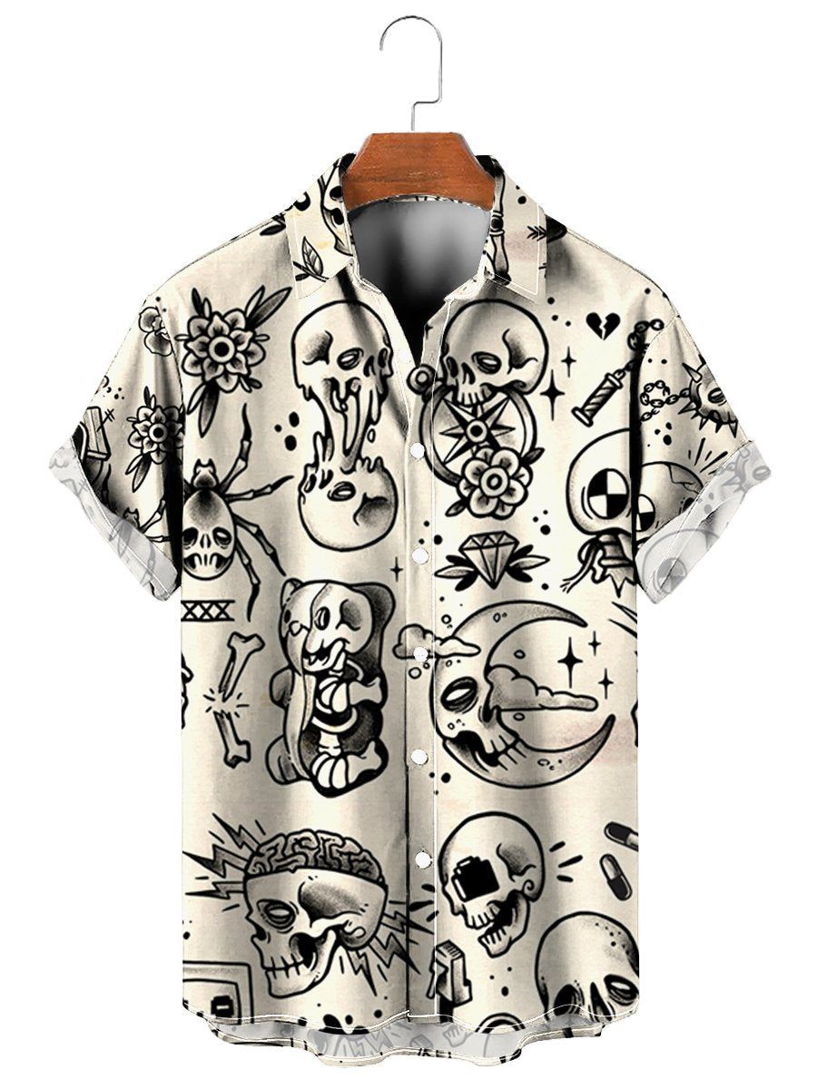 Vintage Skull Print Short Sleeve Hawaiian Shirt Vintage Skull Print Short Sleeve Hawaiian Shirt