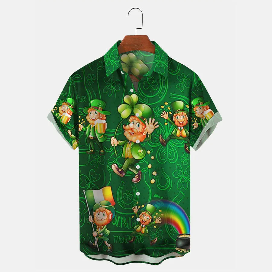 Vintage St. Patrick’s Day Green Shamrock Beer Breast Pocket Trendy Hawaiian Shirt