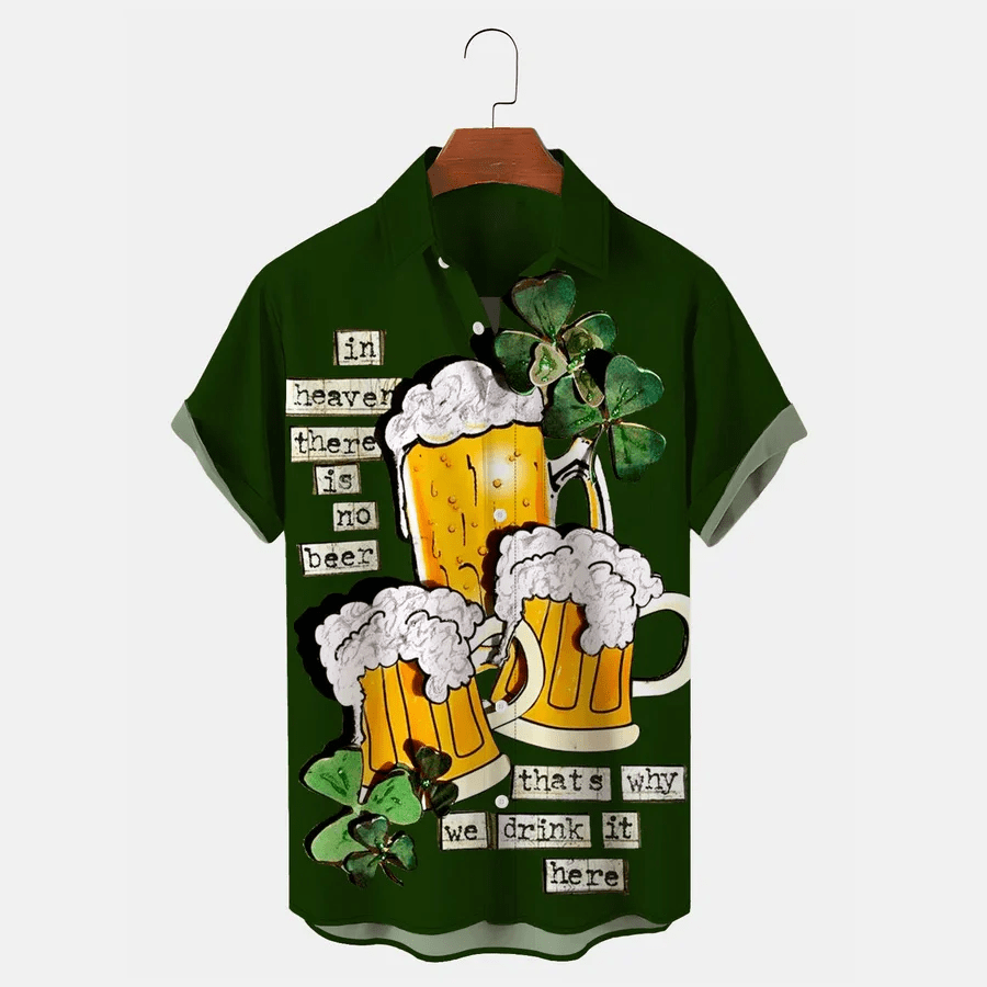 Vintage St. Patrick’s Day Green Shamrock Beer Breast Pocket Trendy Hawaiian Shirt