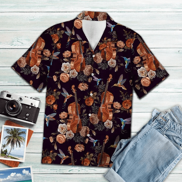 Vintage Style Violin And Hummingbird Blossom Pattern Trendy Hawaiian Shirt