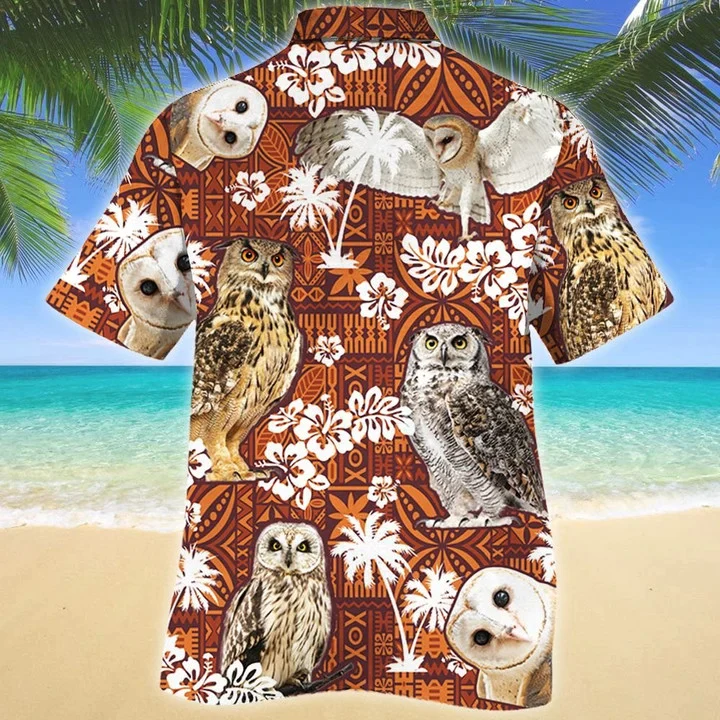 Vintage Themed Of Night Owl Red Tribal Pattern Trendy Hawaiian Shirt