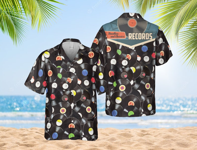 Vintage Vinyl Records Hawaii Shirt, Record Player Trendy Hawaiian Shirt, Record Dj Music Gift, Vinyl Player Gift