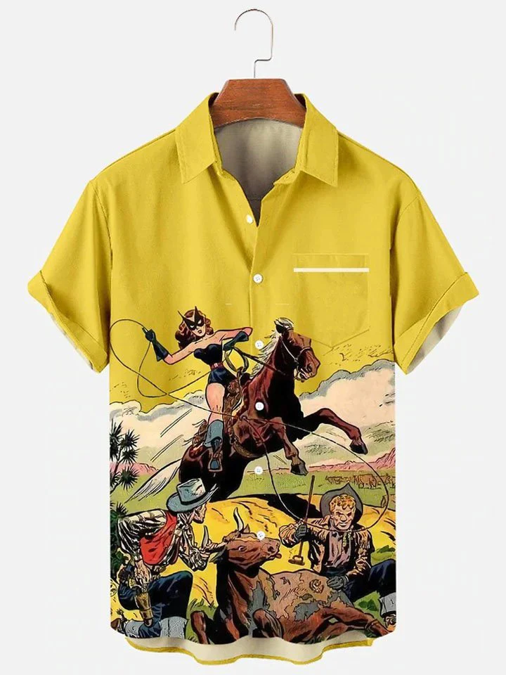 Vintage Western Cowboy On Horse All Over Printed 3D Hawaiian Shirt