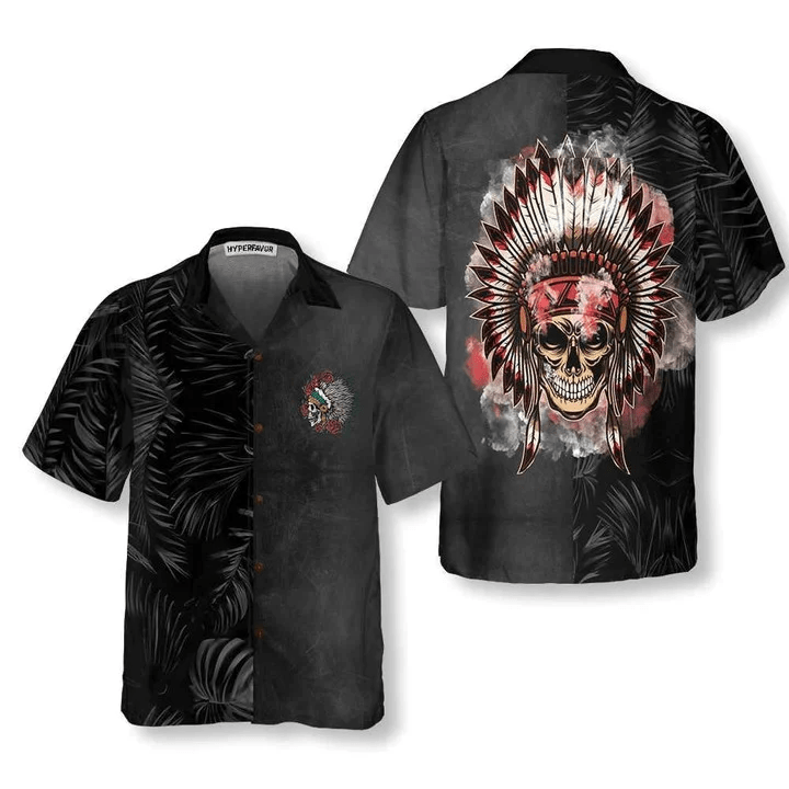 Vintage Wild West Native American Skull Design Trendy Hawaiian Shirt Vintage Wild West Native American Skull Design Trendy Hawaiian Shirt