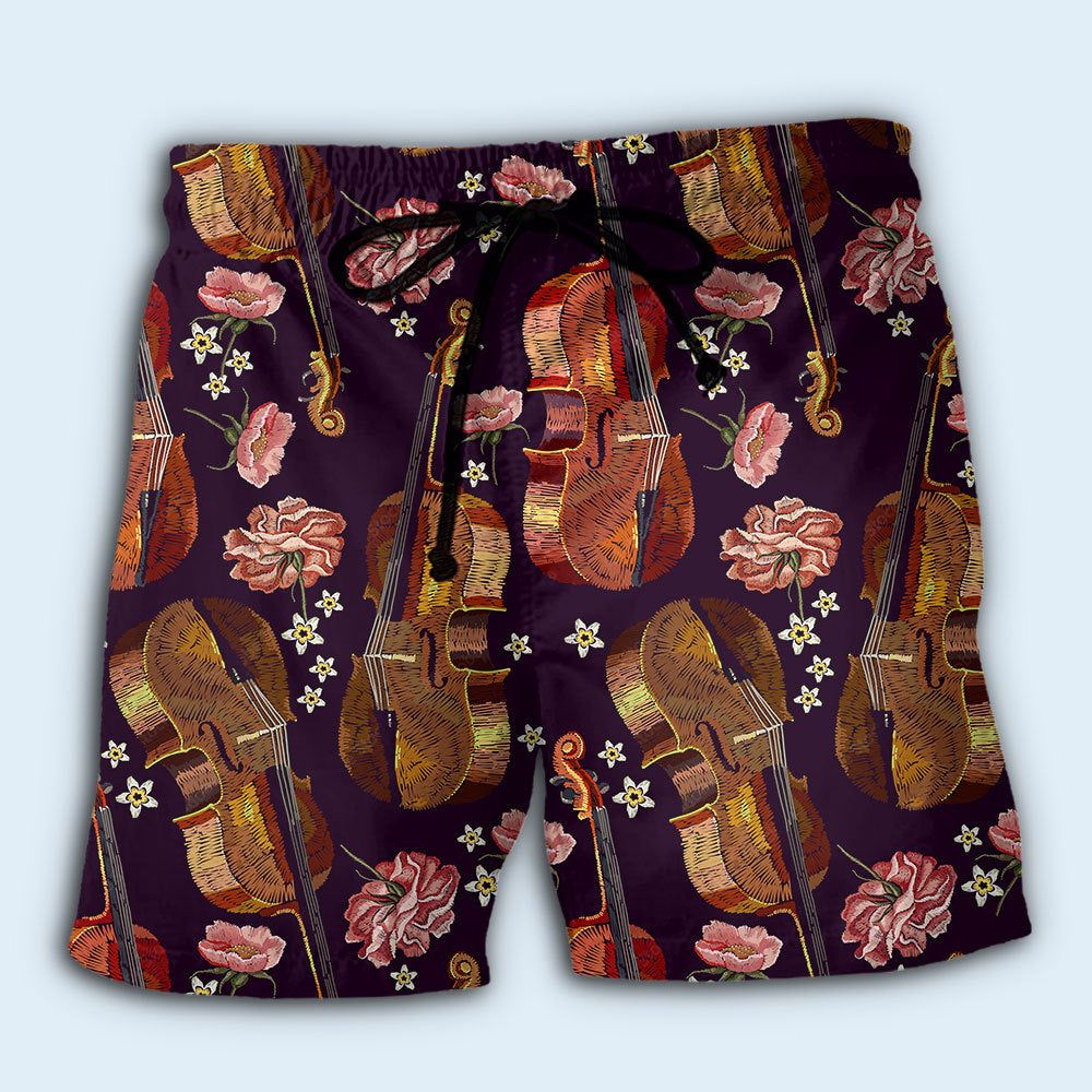 Violin Music Floral Lover Trendy Aloha Hawaiian Beach Shorts