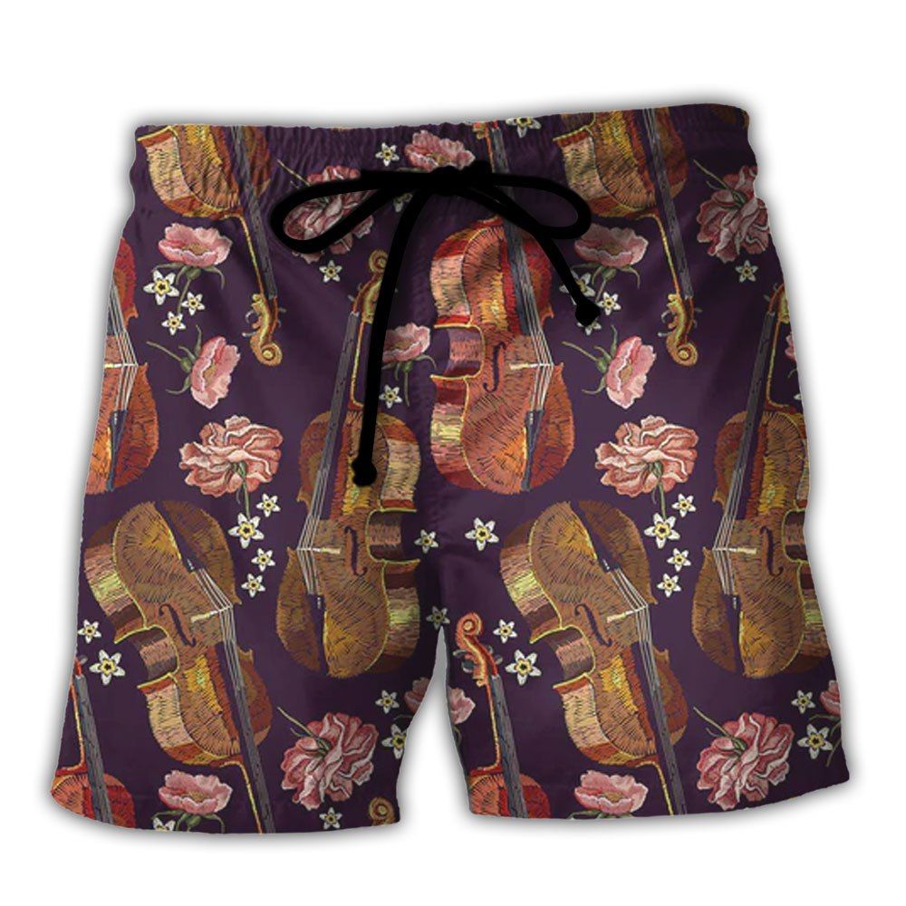 Violin Music Floral Lover Trendy Aloha Hawaiian Beach Shorts Violin Music Floral Lover Trendy Aloha Hawaiian Beach Shorts