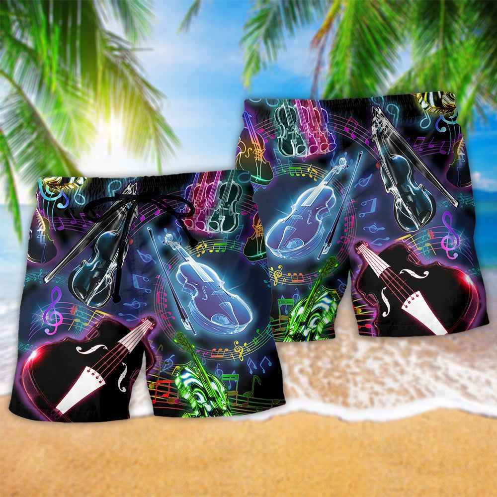 Violin Music Neon Style Trendy Aloha Hawaiian Beach Shorts